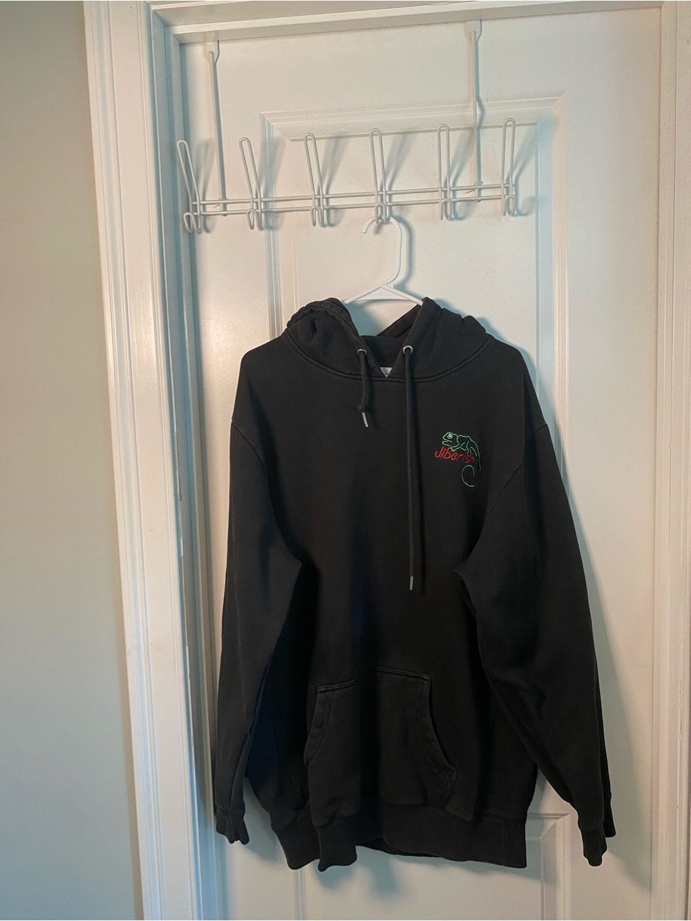 Jiberish Black Hooded Sweatshirt with Embroidered Chameleon Detail